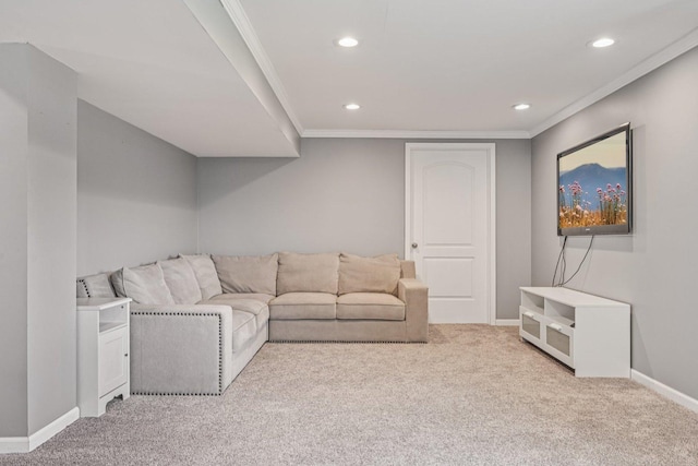 707 Brighton Dr, Pingree Grove, IL 60140 - carpeted living room featuring ornamental molding and recessed lighting