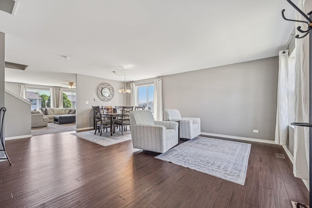 707 Brighton Dr, Pingree Grove, IL 60140 - living room featuring healthy amount of natural light, dark wood-style flooring, and a ceiling fan