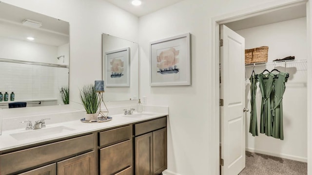 5025 Yates Dr, Mount Pleasant, WI 53403 - bathroom featuring double vanity, a shower, and a walk in closet