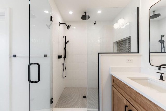 425 Sherman St, Downers Grove, IL 60515 - full bathroom with a shower stall, vanity, and recessed lighting