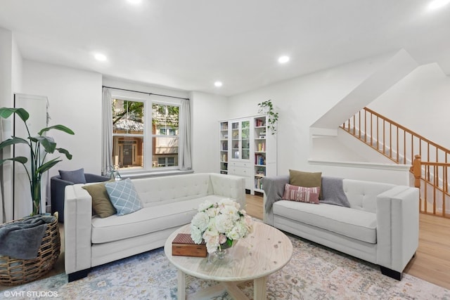 5530 Cambridge Way, Hanover Park, IL 60133 - living area with wood finished floors, stairs, and recessed lighting