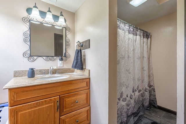 6422 Steward Rd, Rockford, IL 61101 - bathroom featuring vanity, curtained shower, and tile patterned flooring