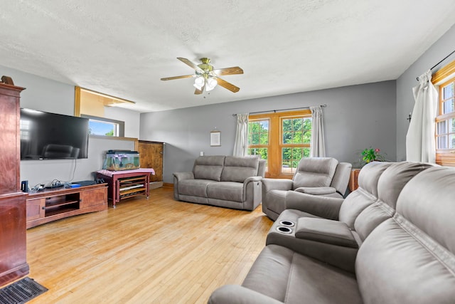 6422 Steward Rd, Rockford, IL 61101 - living area featuring healthy amount of natural light, ceiling fan, light wood-style floors, and a textured ceiling