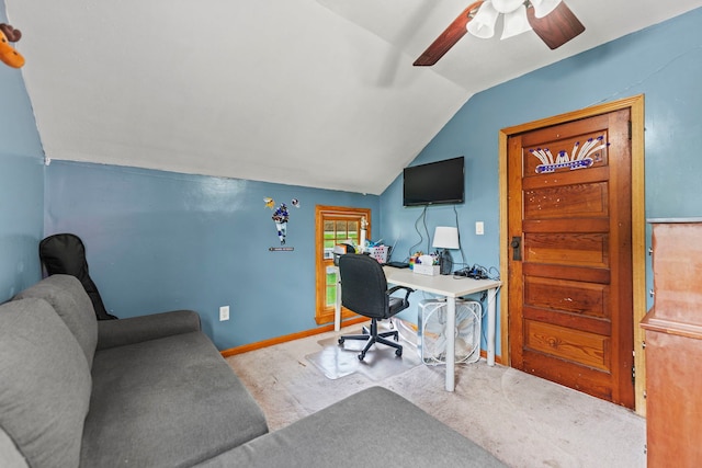 6422 Steward Rd, Rockford, IL 61101 - office with lofted ceiling, ceiling fan, and carpet floors