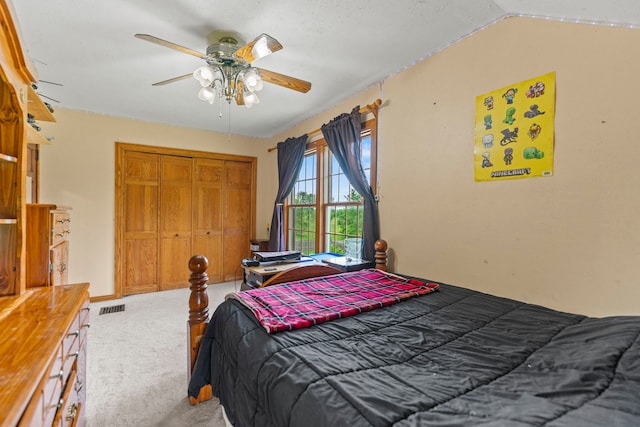 6422 Steward Rd, Rockford, IL 61101 - bedroom featuring carpet floors, a closet, ceiling fan, and vaulted ceiling