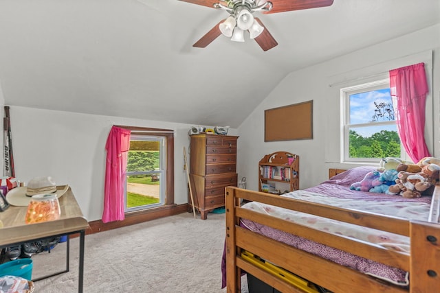 6422 Steward Rd, Rockford, IL 61101 - bedroom with lofted ceiling, carpet floors, and a ceiling fan