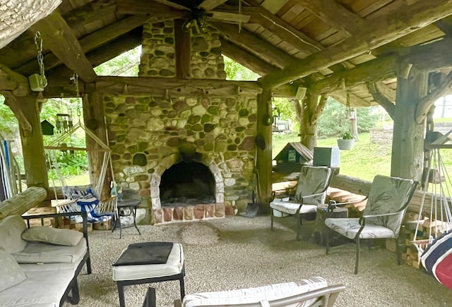 825 Swift Ave, Oglesby, IL 61348 - view of patio / terrace featuring exterior fireplace and a gazebo