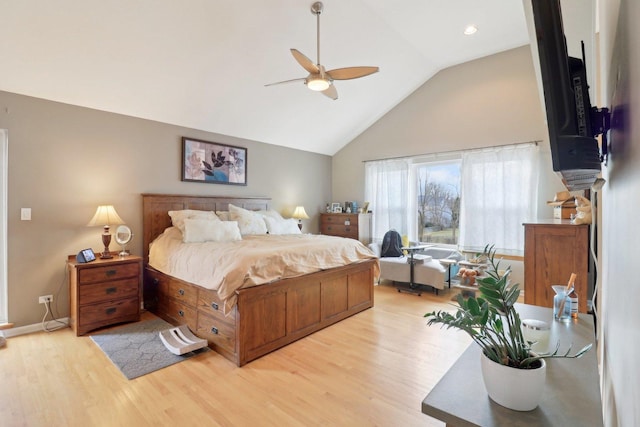 644 N Franklin Ave, Palatine, IL 60067 - bedroom with light wood-type flooring, high vaulted ceiling, and ceiling fan