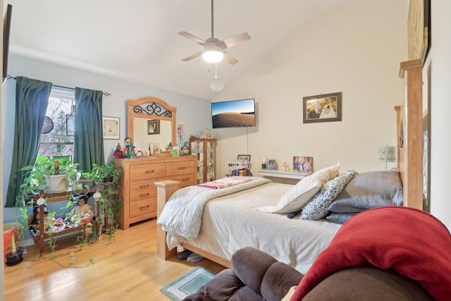 644 N Franklin Ave, Palatine, IL 60067 - bedroom featuring light wood-style flooring, high vaulted ceiling, and ceiling fan