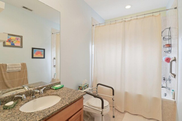 644 N Franklin Ave, Palatine, IL 60067 - full bathroom with vanity, shower / bathtub combination with curtain, tile patterned flooring, and recessed lighting