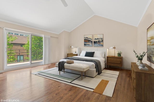 1327 N Sutton Pl, Chicago, IL 60610 - bedroom with vaulted ceiling, crown molding, wood finished floors, and ceiling fan