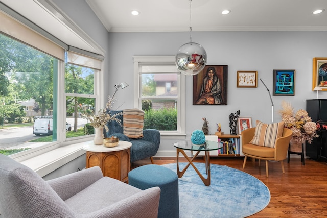 637 Highland Ave, Oak Park, IL 60304 - sitting room featuring plenty of natural light, wood finished floors, crown molding, and recessed lighting