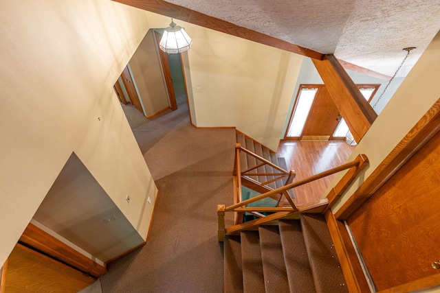 4303 Singleton Close, Rockford, IL 61114 - staircase with carpet floors and a textured ceiling