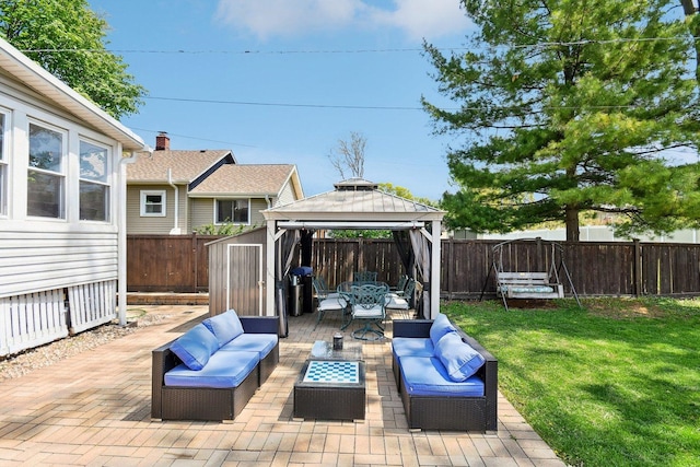 325 2nd St, Downers Grove, IL 60515 - fenced backyard with an outdoor living space, a gazebo, a patio, and outdoor dining space