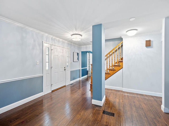 18118 Whitman Ln, Lansing, IL 60438 - foyer featuring stairway, hardwood / wood-style flooring, and crown molding