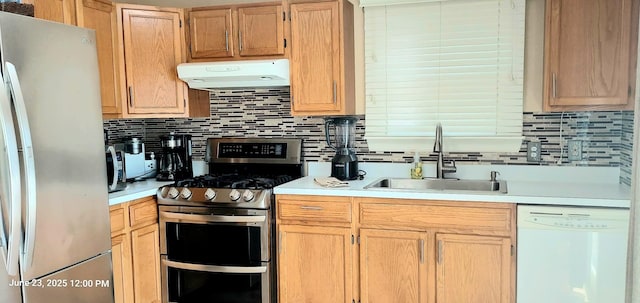 100 Hamlet Cir, Montgomery, IL 60538 - kitchen featuring stainless steel appliances, ventilation hood, light countertops, tasteful backsplash, and light brown cabinetry