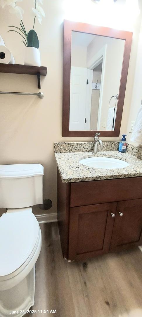 100 Hamlet Cir, Montgomery, IL 60538 - half bath with wood finished floors and vanity