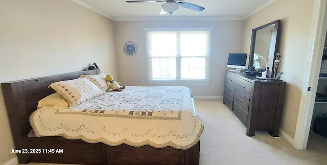 100 Hamlet Cir, Montgomery, IL 60538 - bedroom with light carpet, ornamental molding, and a ceiling fan