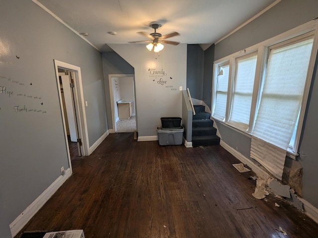 7017 S Hermitage Ave, Chicago, IL 60636 - unfurnished room with dark wood-style flooring, ornamental molding, and a ceiling fan