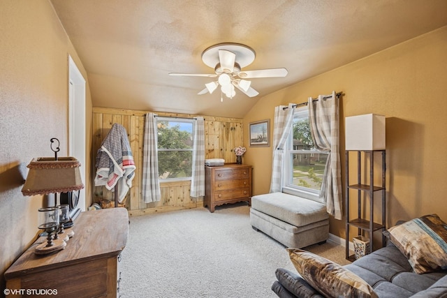 1316 Heidorn Ave, Westchester, IL 60145 - living area with a ceiling fan, carpet, and lofted ceiling
