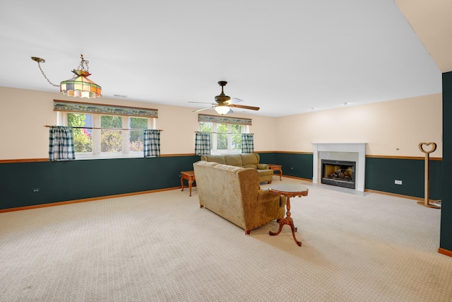 1860 Harvard Ln, New Lenox, IL 60451 - carpeted living room with a fireplace with flush hearth and a ceiling fan