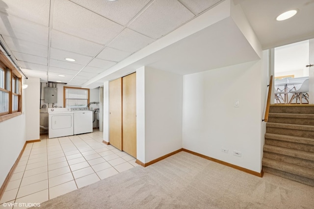 1114 S Mitchell Ave, Arlington Heights, IL 60005 - basement featuring independent washer and dryer, stairway, recessed lighting, water heater, and a paneled ceiling