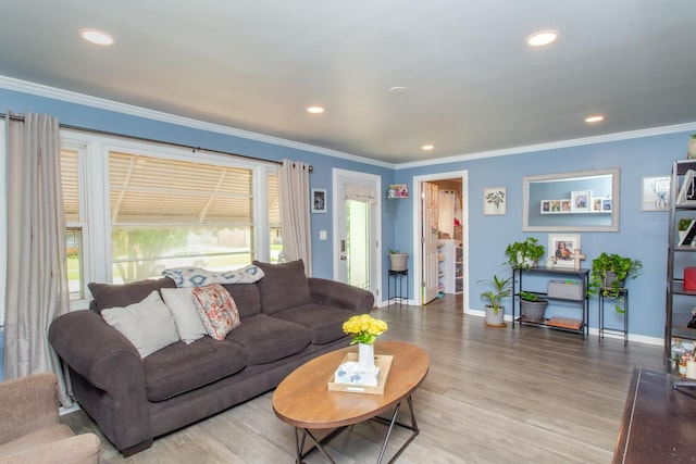 8322 Laporte Ave, Burbank, IL 60459 - living room with wood finished floors, crown molding, and recessed lighting