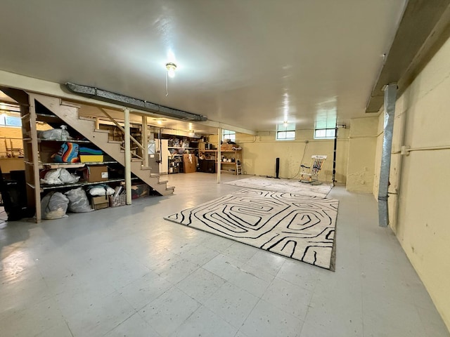 6349 N Olcott Ave, Chicago, IL 60631 - below grade area with stairway and tile patterned floors