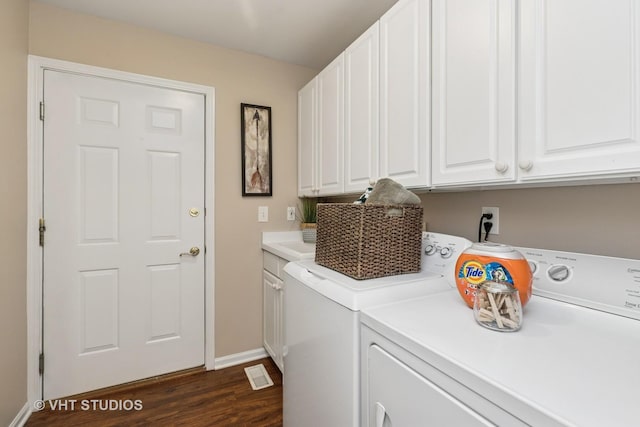29583 N Birch Ave, Lake Bluff, IL 60044 - washroom featuring separate washer and dryer, cabinet space, and dark wood-style floors