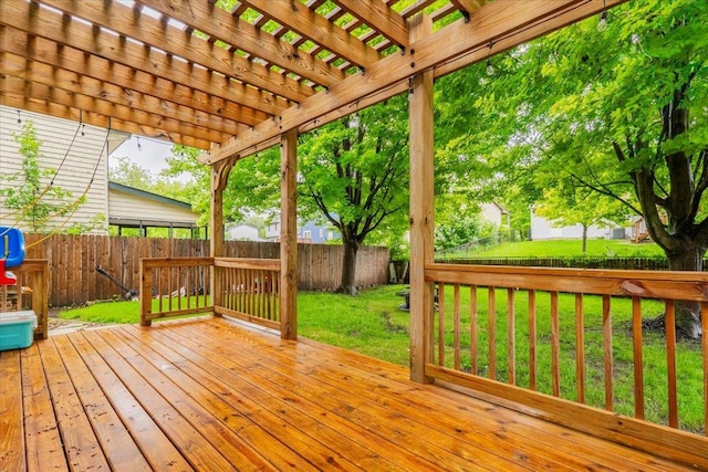 1311 Bancroft Dr, Bloomington, IL 61704 - wooden deck featuring a fenced backyard and a pergola