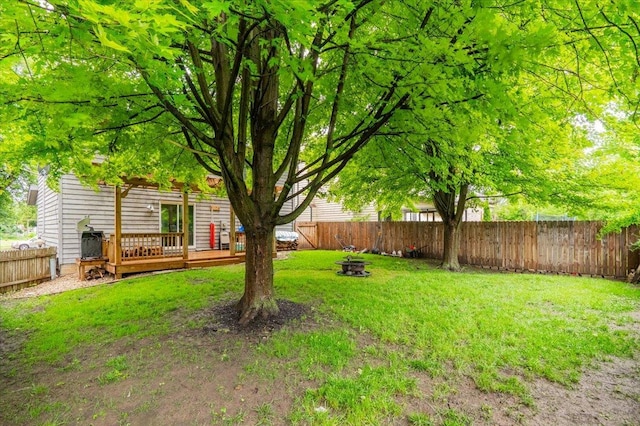 1311 Bancroft Dr, Bloomington, IL 61704 - fenced backyard featuring a deck and a fire pit