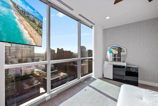 110 W Superior St Unit 1803, Chicago, IL 60654 - bedroom featuring carpet flooring, a wall of windows, a view of city, and recessed lighting