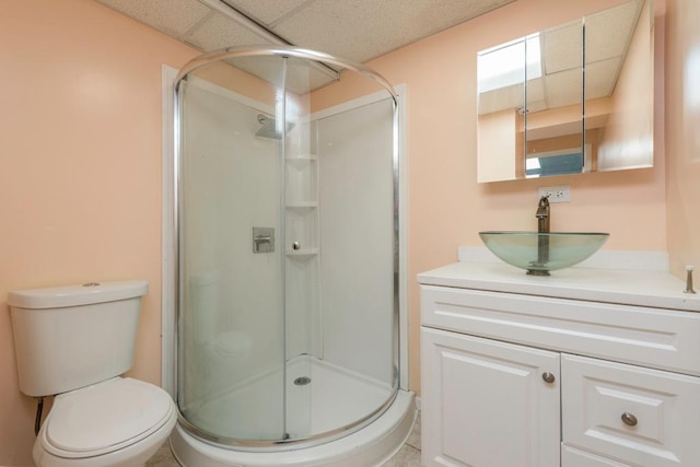 2302 Gilead Ave, Zion, IL 60099 - bathroom with a stall shower, vanity, and a paneled ceiling