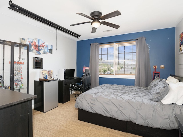 12114 W Castle Dr, Mokena, IL 60448 - bedroom with freestanding refrigerator and ceiling fan