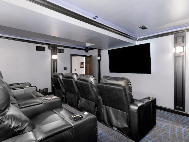12114 W Castle Dr, Mokena, IL 60448 - home theater with dark colored carpet and baseboards