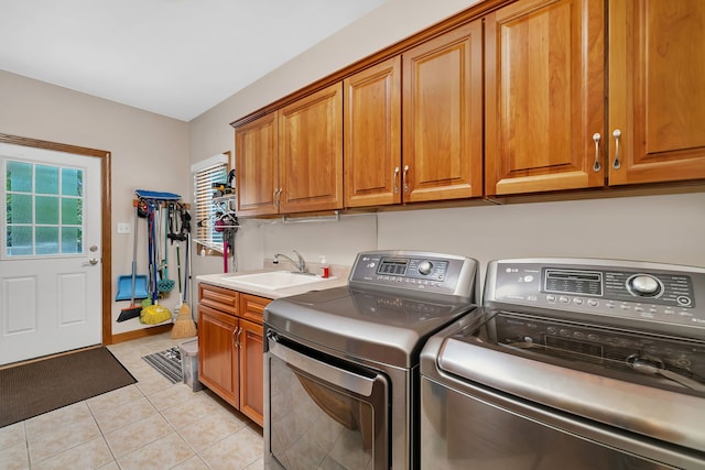 26645 W Ian Ct, Channahon, IL 60410 - laundry room with cabinet space, washing machine and clothes dryer, and light tile patterned floors