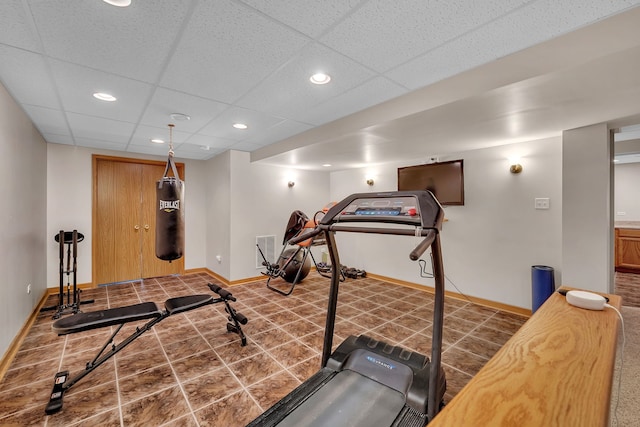 26645 W Ian Ct, Channahon, IL 60410 - exercise area with recessed lighting, a drop ceiling, and tile patterned flooring