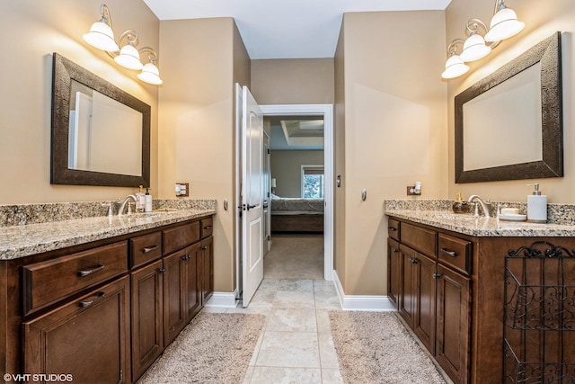 21409 Foxtail Dr, Mokena, IL 60448 - bathroom featuring connected bathroom, two vanities, and tile patterned flooring