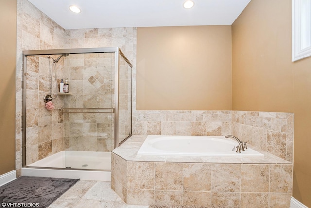 21409 Foxtail Dr, Mokena, IL 60448 - bathroom featuring a bath, a shower stall, and recessed lighting