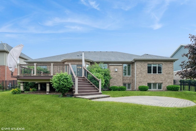 21409 Foxtail Dr, Mokena, IL 60448 - rear view of house featuring brick siding, a wooden deck, stairway, and a shingled roof