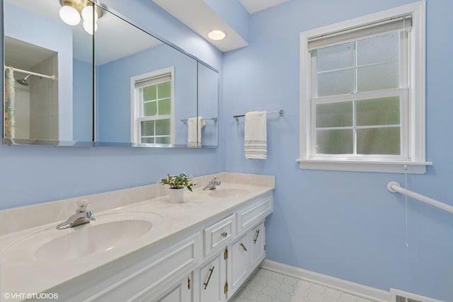 1329 Sanford Ln, Glenview, IL 60025 - full bathroom featuring double vanity and a shower with curtain