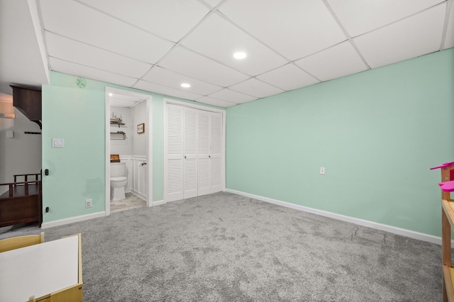 819 Stowell Ave, Streamwood, IL 60107 - unfurnished bedroom with carpet, a drop ceiling, ensuite bath, a closet, and recessed lighting