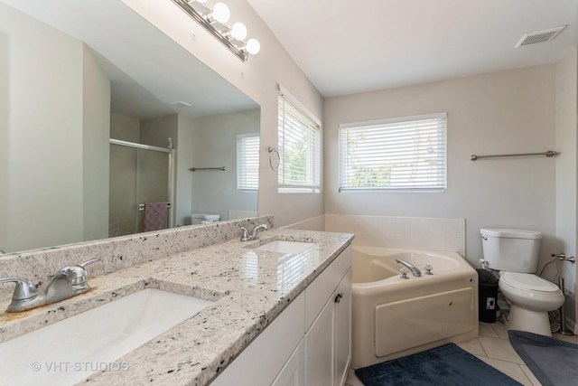 1811 Prairie Ridge Dr, Plainfield, IL 60586 - full bathroom with a garden tub, a shower stall, tile patterned floors, and double vanity