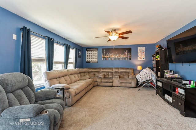 1811 Prairie Ridge Dr, Plainfield, IL 60586 - carpeted living room with a ceiling fan