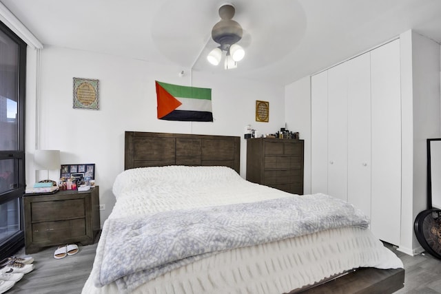 10 E Ontario St Unit 907, Chicago, IL 60611 - bedroom featuring wood finished floors, a closet, and ceiling fan