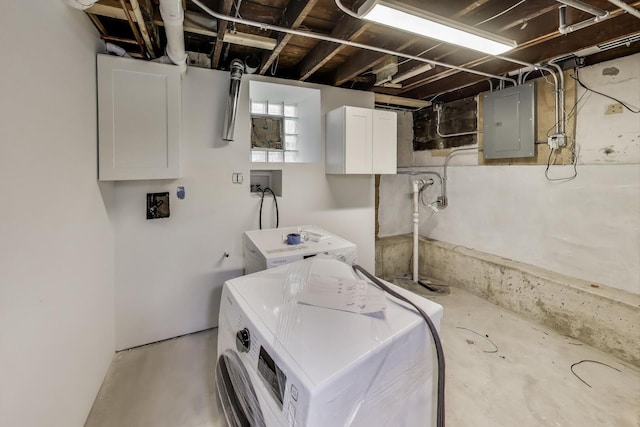 5735 S Fairfield Ave, Chicago, IL 60629 - washroom featuring cabinet space, electric panel, and washer and clothes dryer