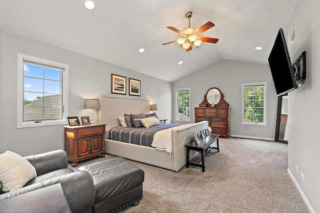 29990 Fehmarn Way, Genoa, IL 60135 - bedroom with light carpet, vaulted ceiling, recessed lighting, and a ceiling fan