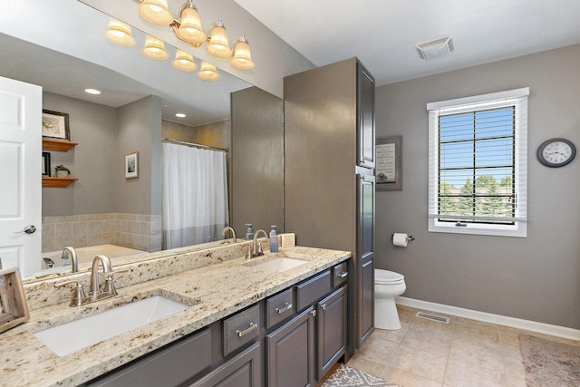 29990 Fehmarn Way, Genoa, IL 60135 - bathroom featuring double vanity, tile patterned floors, curtained shower, and a garden tub