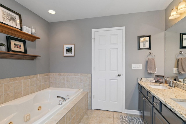 29990 Fehmarn Way, Genoa, IL 60135 - bathroom with double vanity, a whirlpool tub, and tile patterned flooring