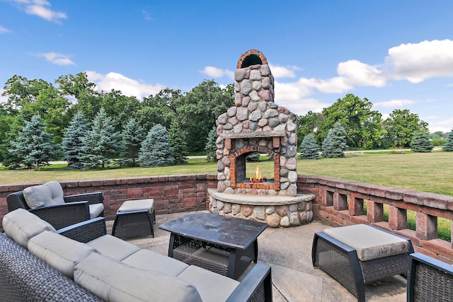 29990 Fehmarn Way, Genoa, IL 60135 - view of patio featuring an outdoor living space with a fireplace